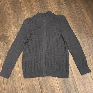 Talbots cable knit zip front sweater, size Large Petite.